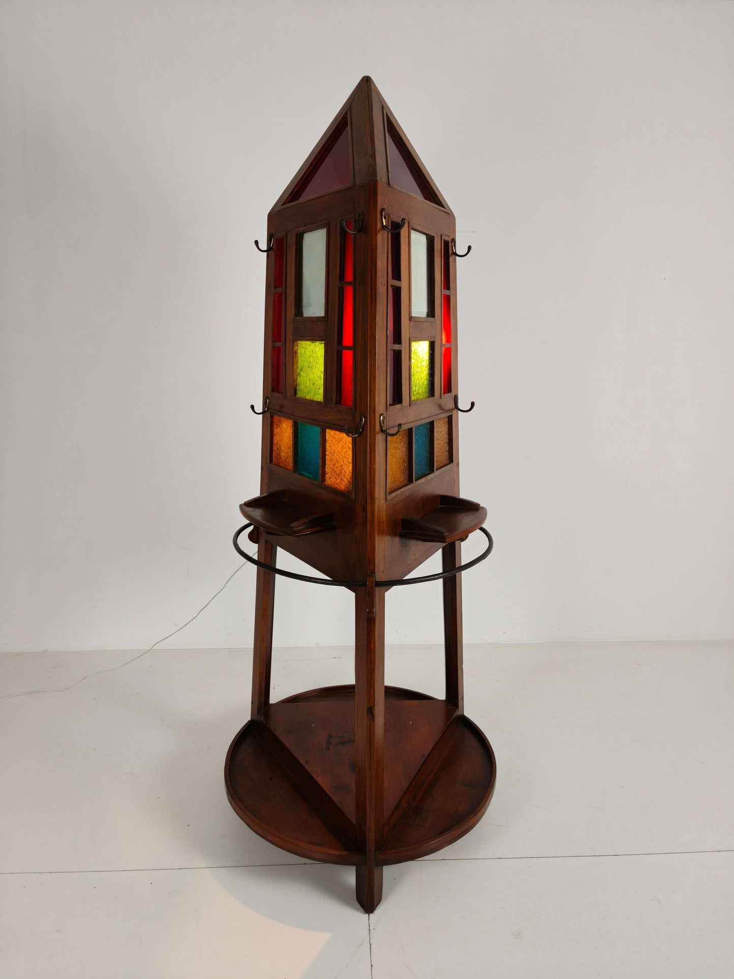 Unique Oak Art Deco Hall Stand / Umbrella Rack – 1920s Obelisk Design with Stained Glass Unique Oak Art Deco Hall Stand / Umbrella Rack – 1920s Obelisk Design with Stained Glass