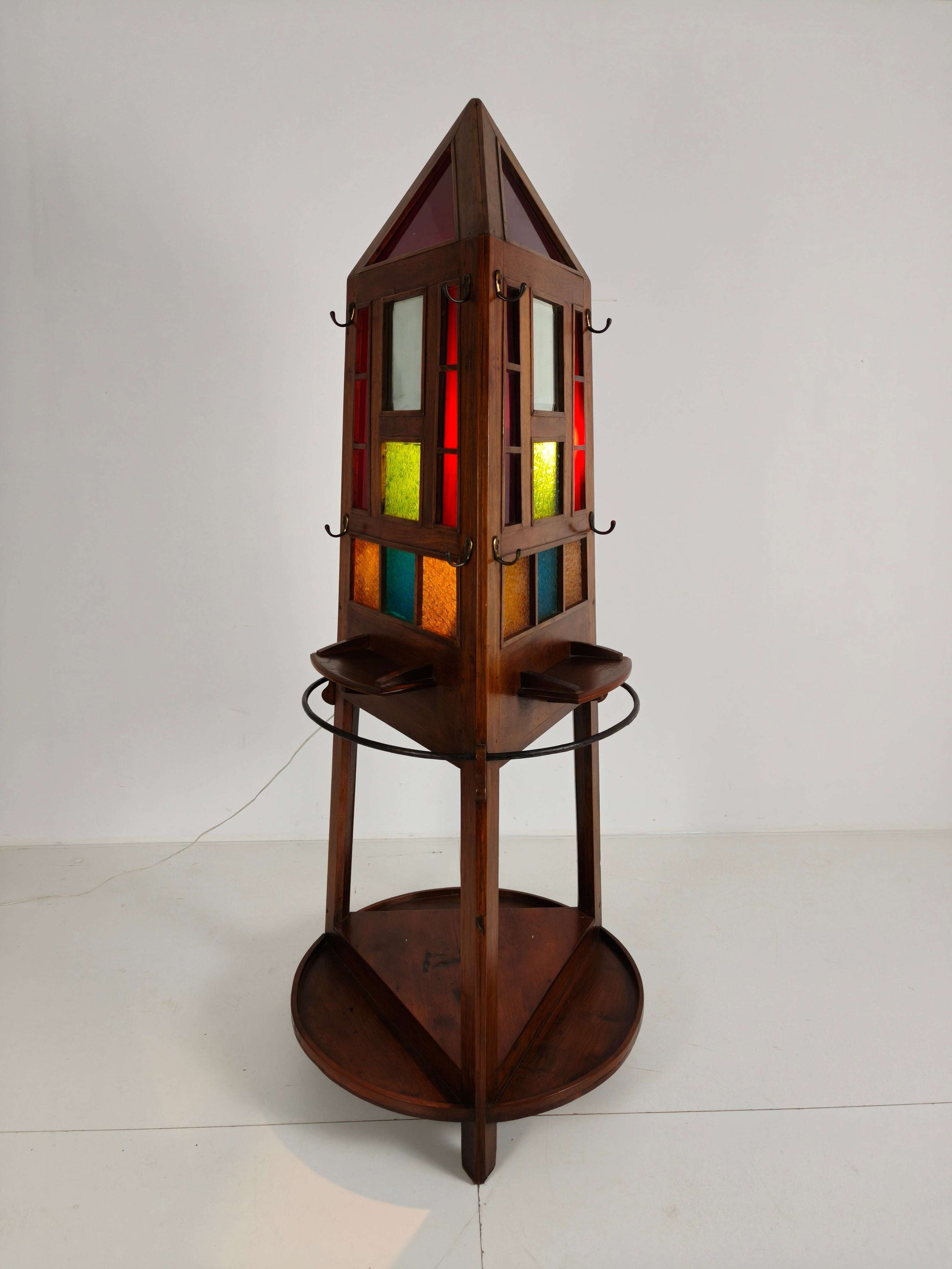 Unique Oak Art Deco Hall Stand / Umbrella Rack – 1920s Obelisk Design with Stained Glass Unique Oak Art Deco Hall Stand / Umbrella Rack – 1920s Obelisk Design with Stained Glass