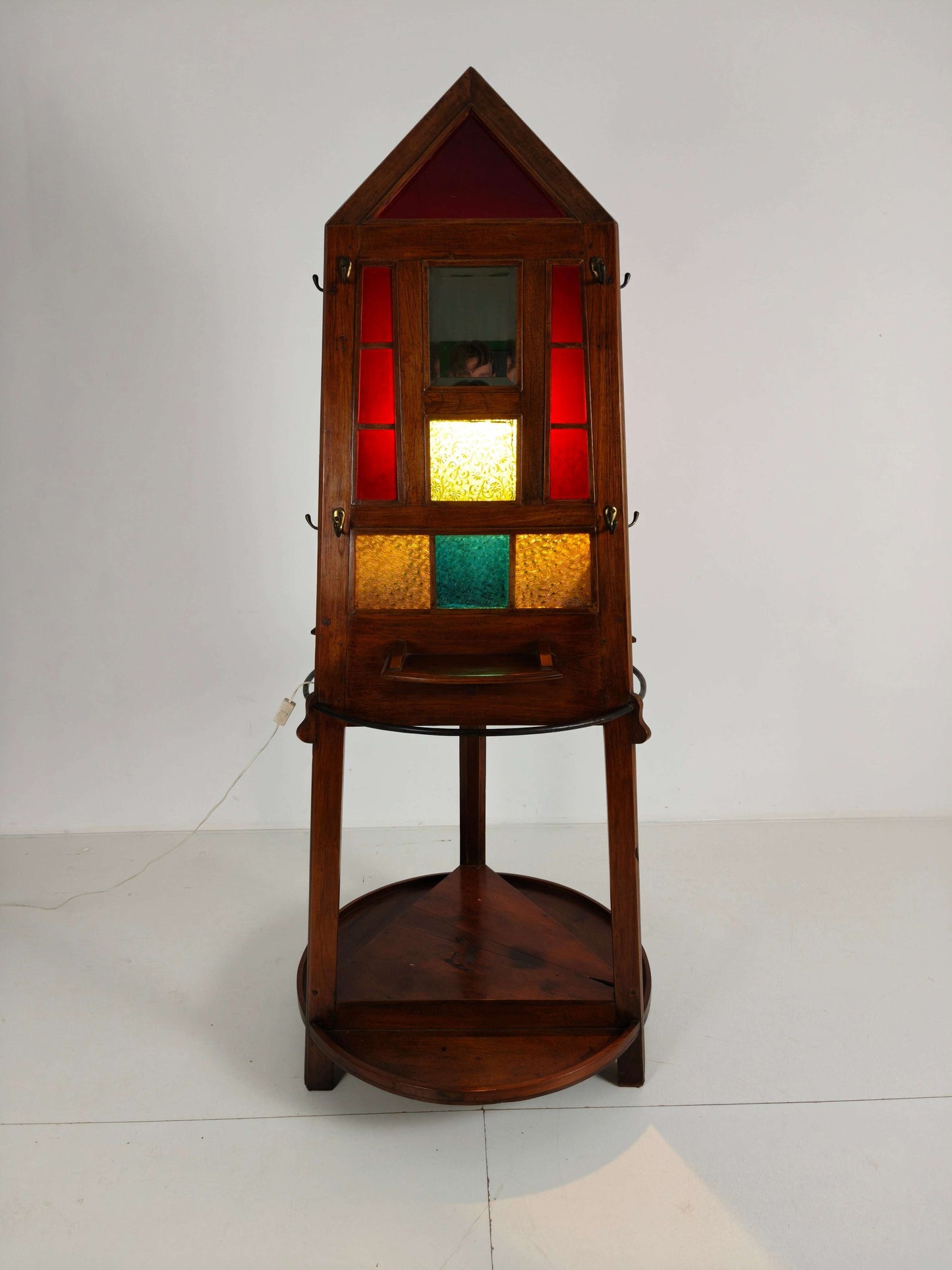 Unique Oak Art Deco Hall Stand / Umbrella Rack – 1920s Obelisk Design with Stained Glass Unique Oak Art Deco Hall Stand / Umbrella Rack – 1920s Obelisk Design with Stained Glass