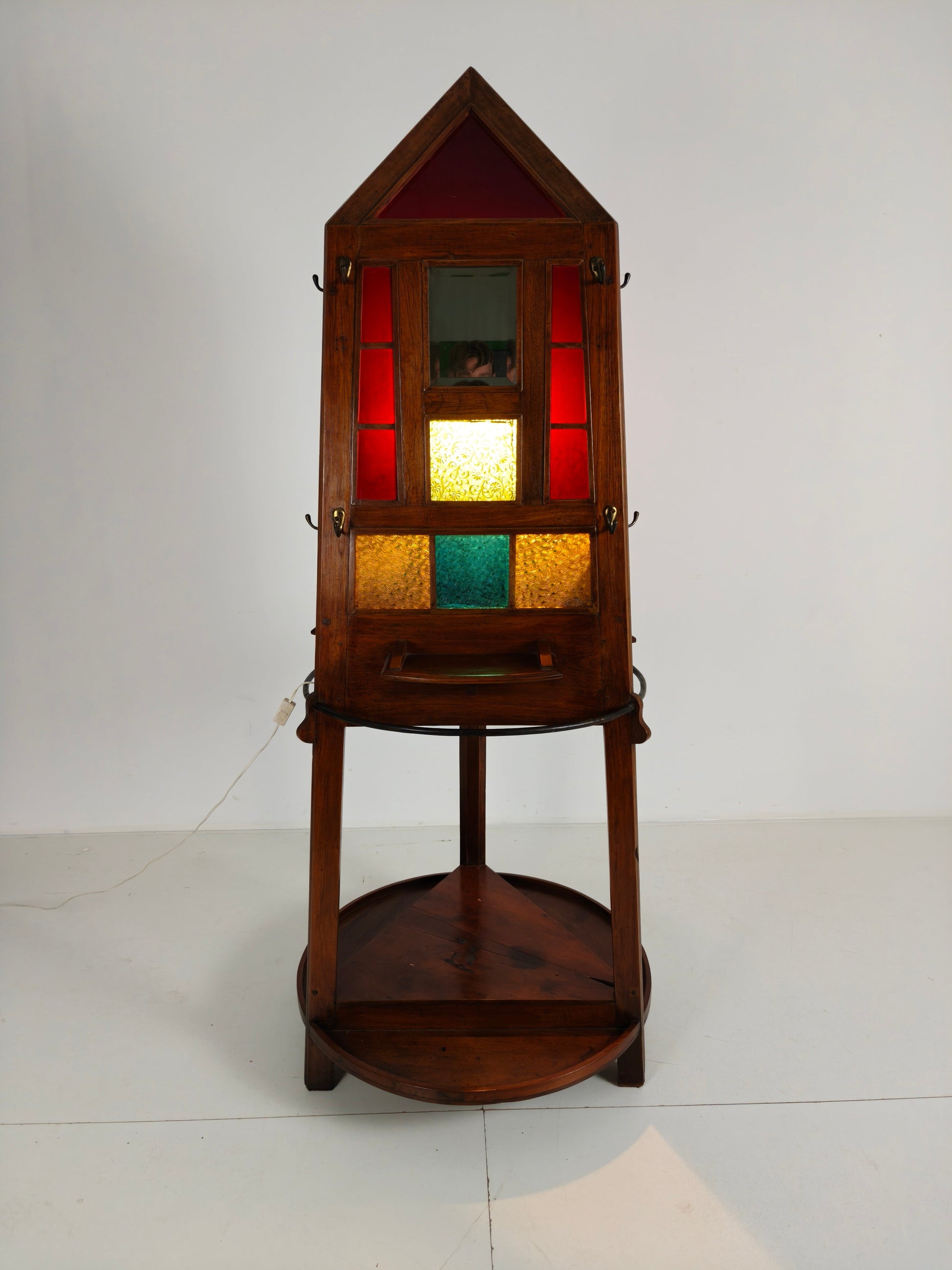 Unique Oak Art Deco Hall Stand / Umbrella Rack – 1920s Obelisk Design with Stained Glass Unique Oak Art Deco Hall Stand / Umbrella Rack – 1920s Obelisk Design with Stained Glass