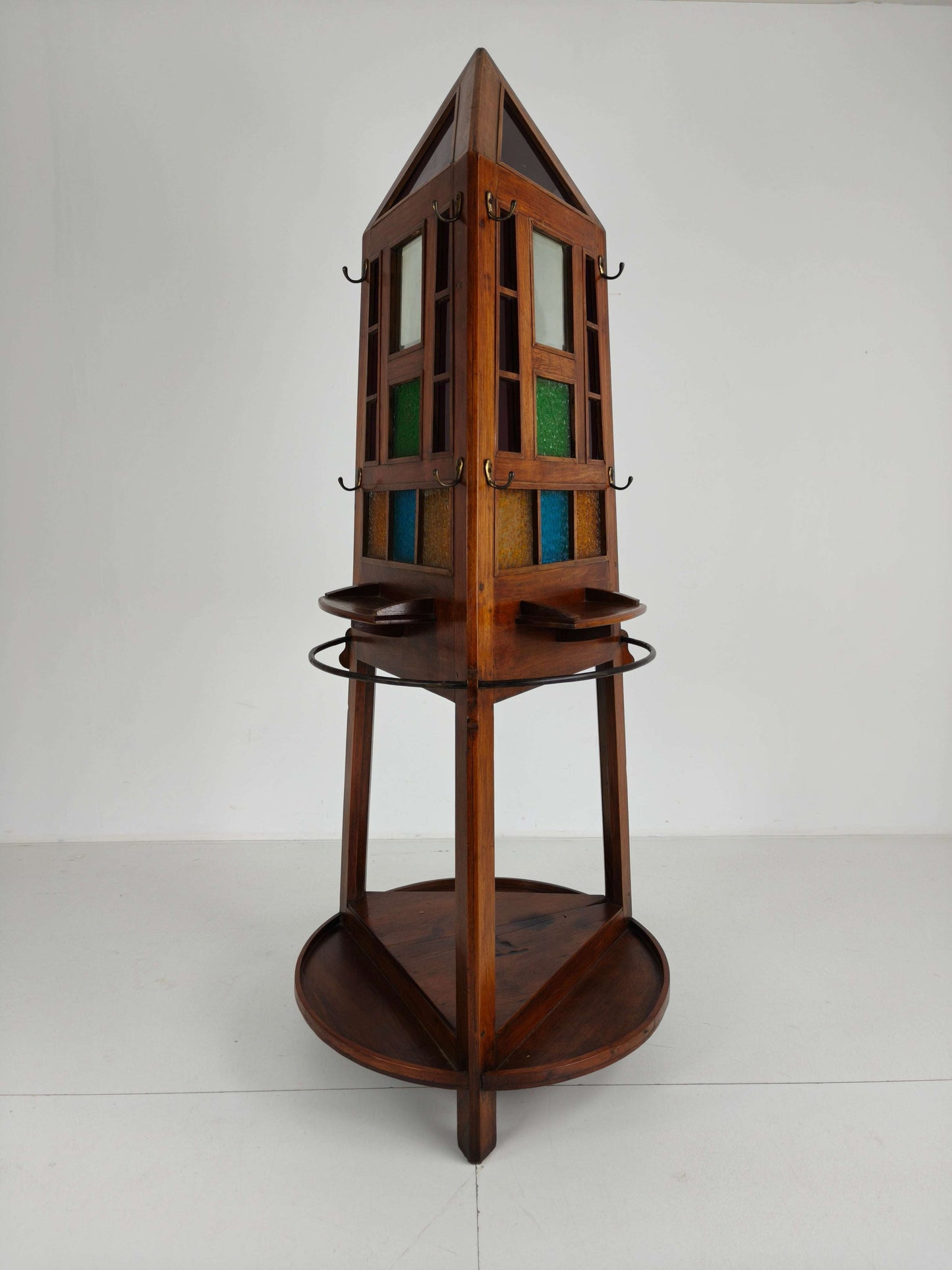 Unique Oak Art Deco Hall Stand / Umbrella Rack – 1920s Obelisk Design with Stained Glass Unique Oak Art Deco Hall Stand / Umbrella Rack – 1920s Obelisk Design with Stained Glass