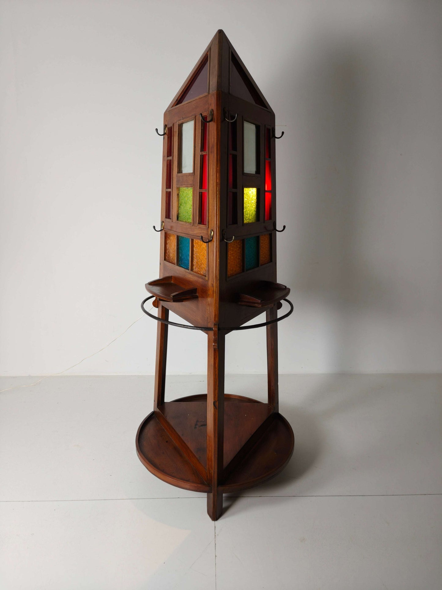 Unique Oak Art Deco Hall Stand / Umbrella Rack – 1920s Obelisk Design with Stained Glass Unique Oak Art Deco Hall Stand / Umbrella Rack – 1920s Obelisk Design with Stained Glass