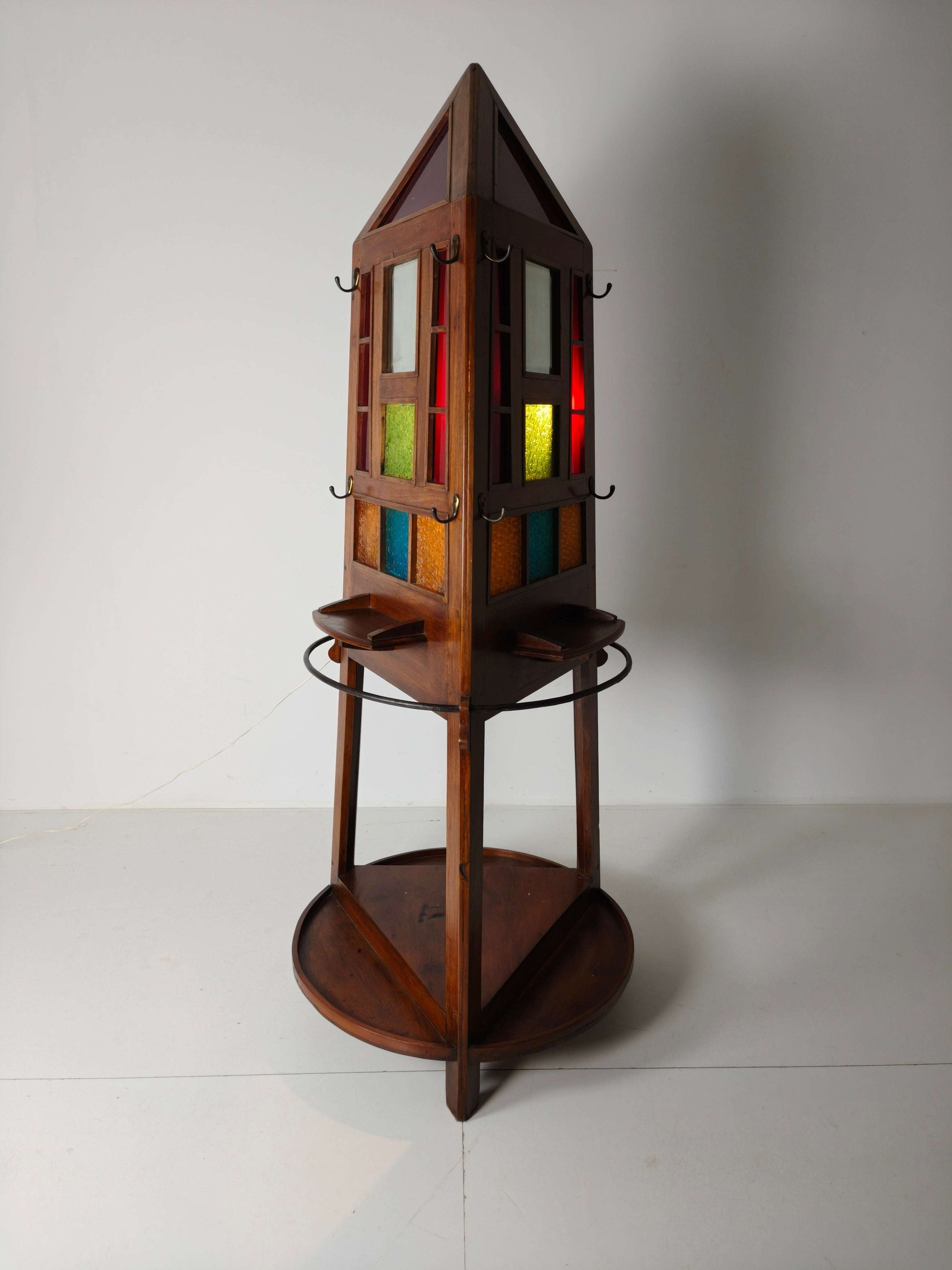 Unique Oak Art Deco Hall Stand / Umbrella Rack – 1920s Obelisk Design with Stained Glass Unique Oak Art Deco Hall Stand / Umbrella Rack – 1920s Obelisk Design with Stained Glass