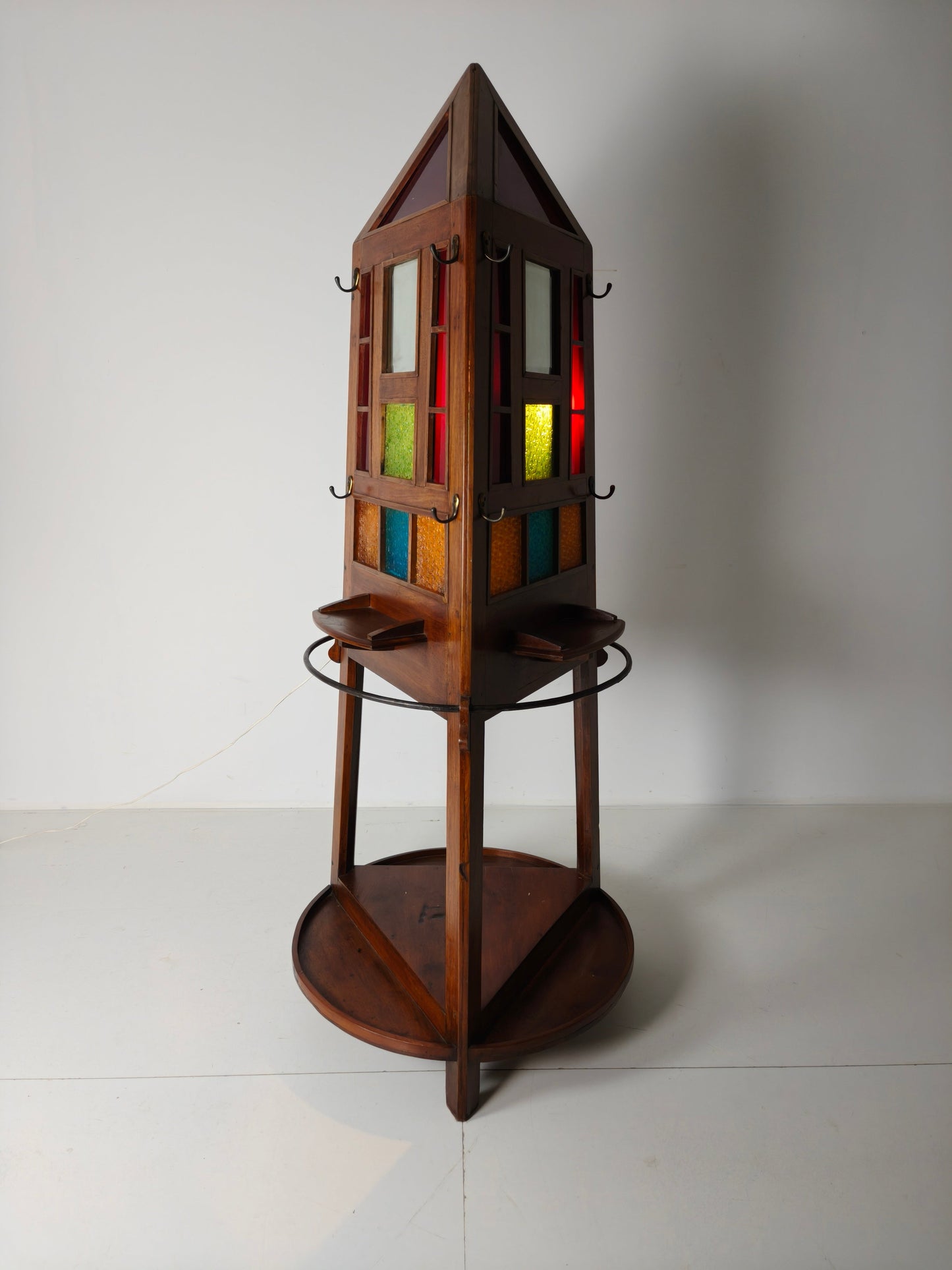 Unique Oak Art Deco Hall Stand / Umbrella Rack – 1920s Obelisk Design with Stained Glass Unique Oak Art Deco Hall Stand / Umbrella Rack – 1920s Obelisk Design with Stained Glass