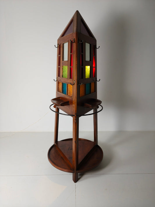 Unique Oak Art Deco Hall Stand / Umbrella Rack – 1920s Obelisk Design with Stained Glass Unique Oak Art Deco Hall Stand / Umbrella Rack – 1920s Obelisk Design with Stained Glass