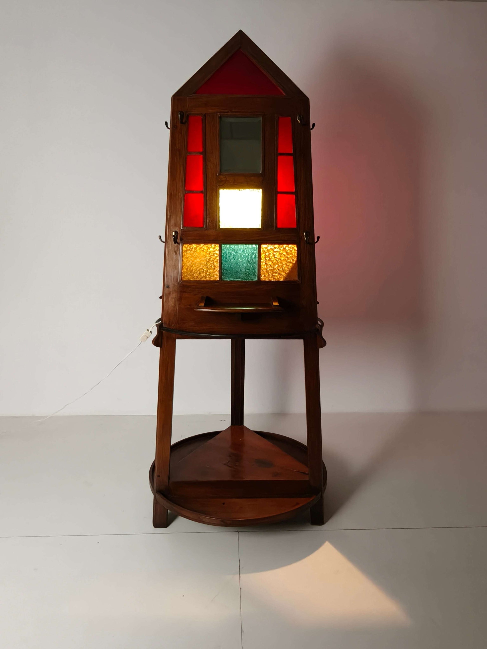 Unique Oak Art Deco Hall Stand / Umbrella Rack – 1920s Obelisk Design with Stained Glass Unique Oak Art Deco Hall Stand / Umbrella Rack – 1920s Obelisk Design with Stained Glass