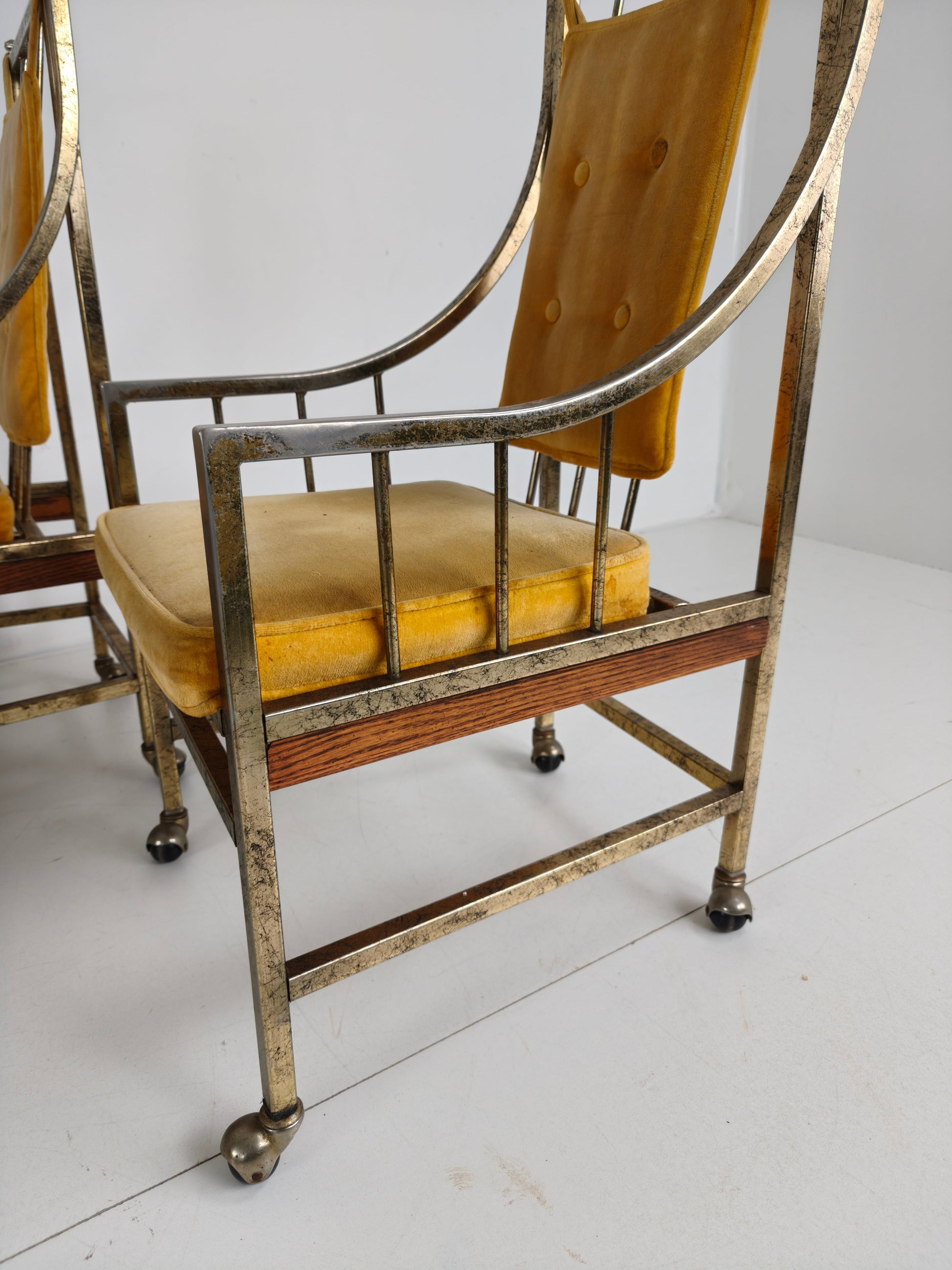 Unique Set of Mid-Century style Dining and Lounge Chairs – Gilded, Made Between 1940-1948 by Flanders Industries Inc, Fort Smith, Arkansas Unique Set of Mid-Century style Dining and Lounge Chairs – Gilded, Made Between 1940-1948 by Flanders Industries Inc, Fort Smith, Arkansas