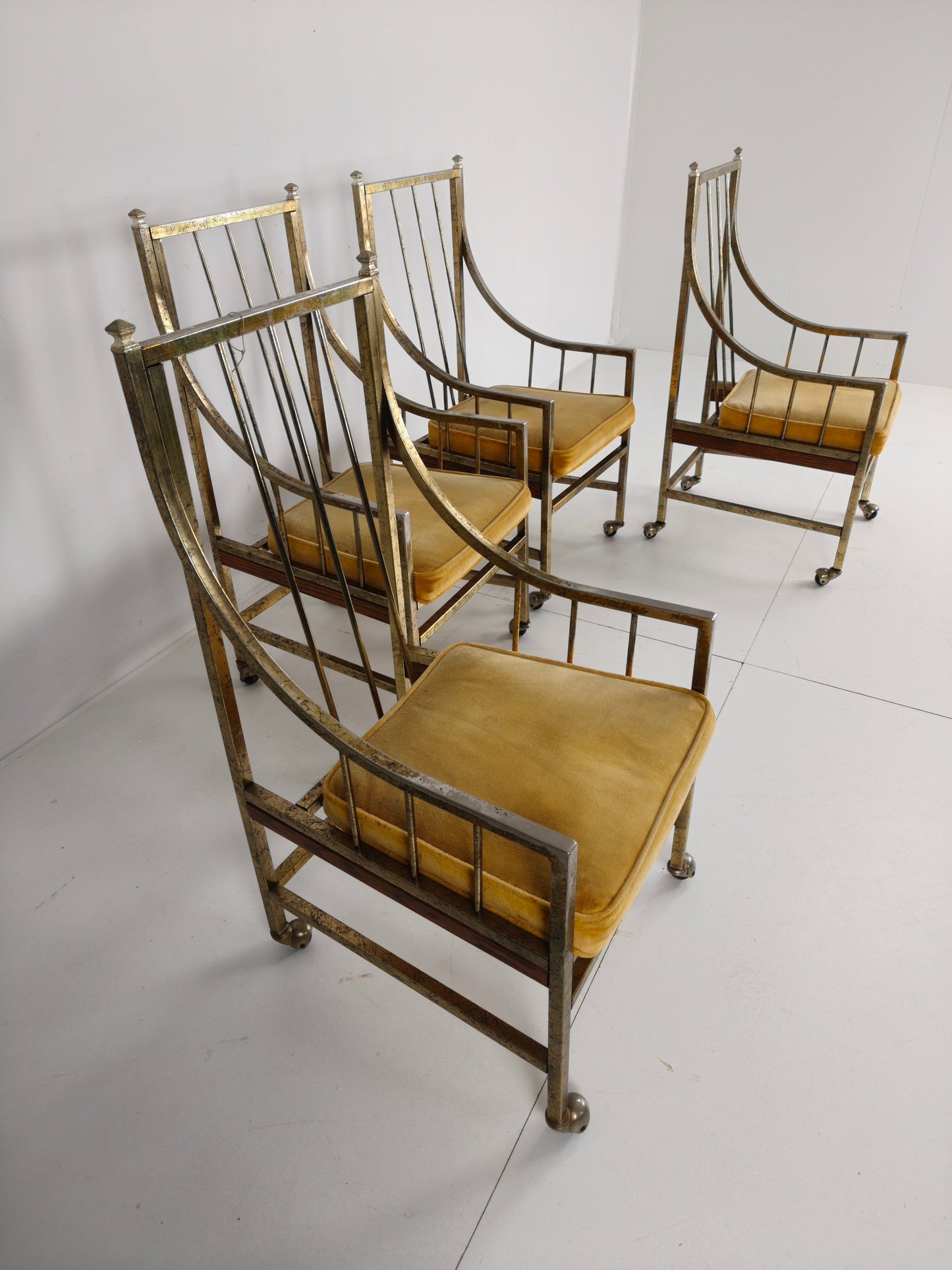 Unique Set of Mid-Century style Dining and Lounge Chairs – Gilded, Made Between 1940-1948 by Flanders Industries Inc, Fort Smith, Arkansas Unique Set of Mid-Century style Dining and Lounge Chairs – Gilded, Made Between 1940-1948 by Flanders Industries Inc, Fort Smith, Arkansas
