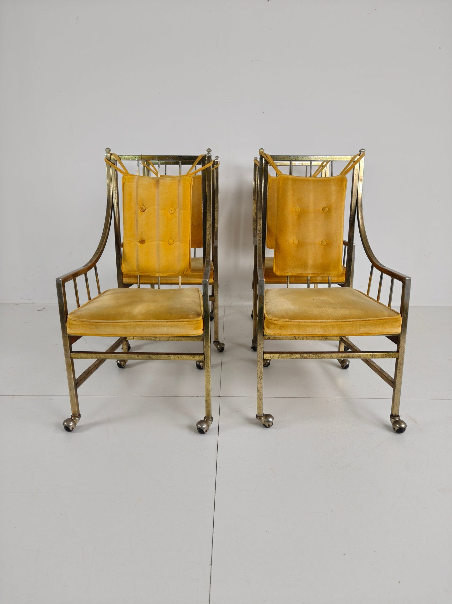 Unique Set of Mid-Century style Dining and Lounge Chairs – Gilded, Made Between 1940-1948 by Flanders Industries Inc, Fort Smith, Arkansas Unique Set of Mid-Century style Dining and Lounge Chairs – Gilded, Made Between 1940-1948 by Flanders Industries Inc, Fort Smith, Arkansas