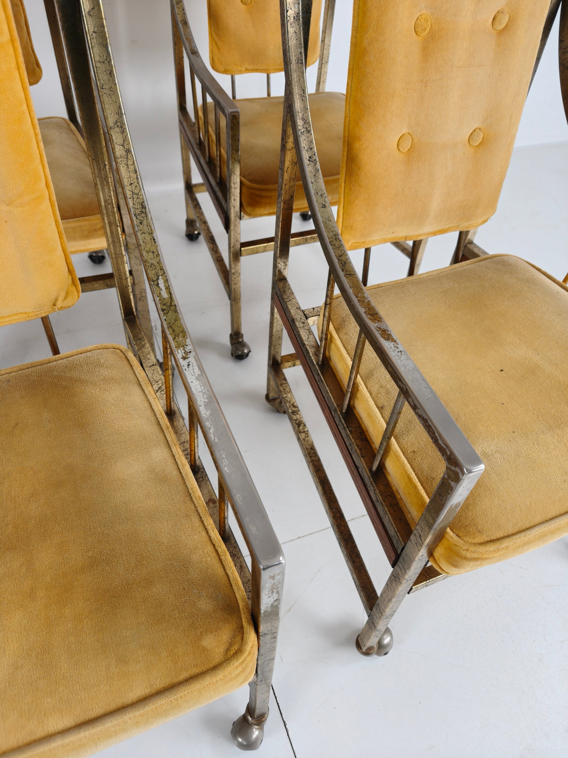 Unique Set of Mid-Century style Dining and Lounge Chairs – Gilded, Made Between 1940-1948 by Flanders Industries Inc, Fort Smith, Arkansas Unique Set of Mid-Century style Dining and Lounge Chairs – Gilded, Made Between 1940-1948 by Flanders Industries Inc, Fort Smith, Arkansas