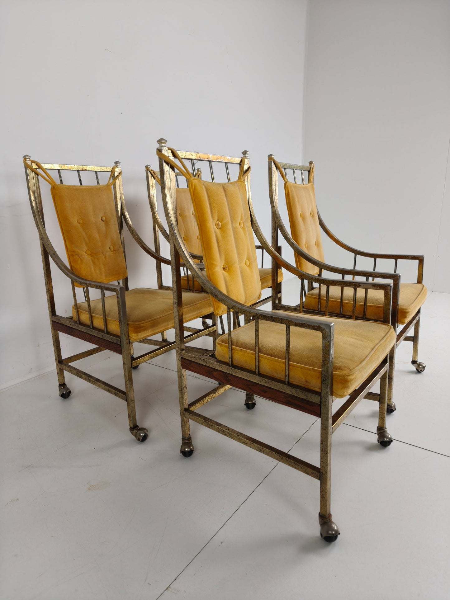 Unique Set of Mid-Century style Dining and Lounge Chairs – Gilded, Made Between 1940-1948 by Flanders Industries Inc, Fort Smith, Arkansas Unique Set of Mid-Century style Dining and Lounge Chairs – Gilded, Made Between 1940-1948 by Flanders Industries Inc, Fort Smith, Arkansas