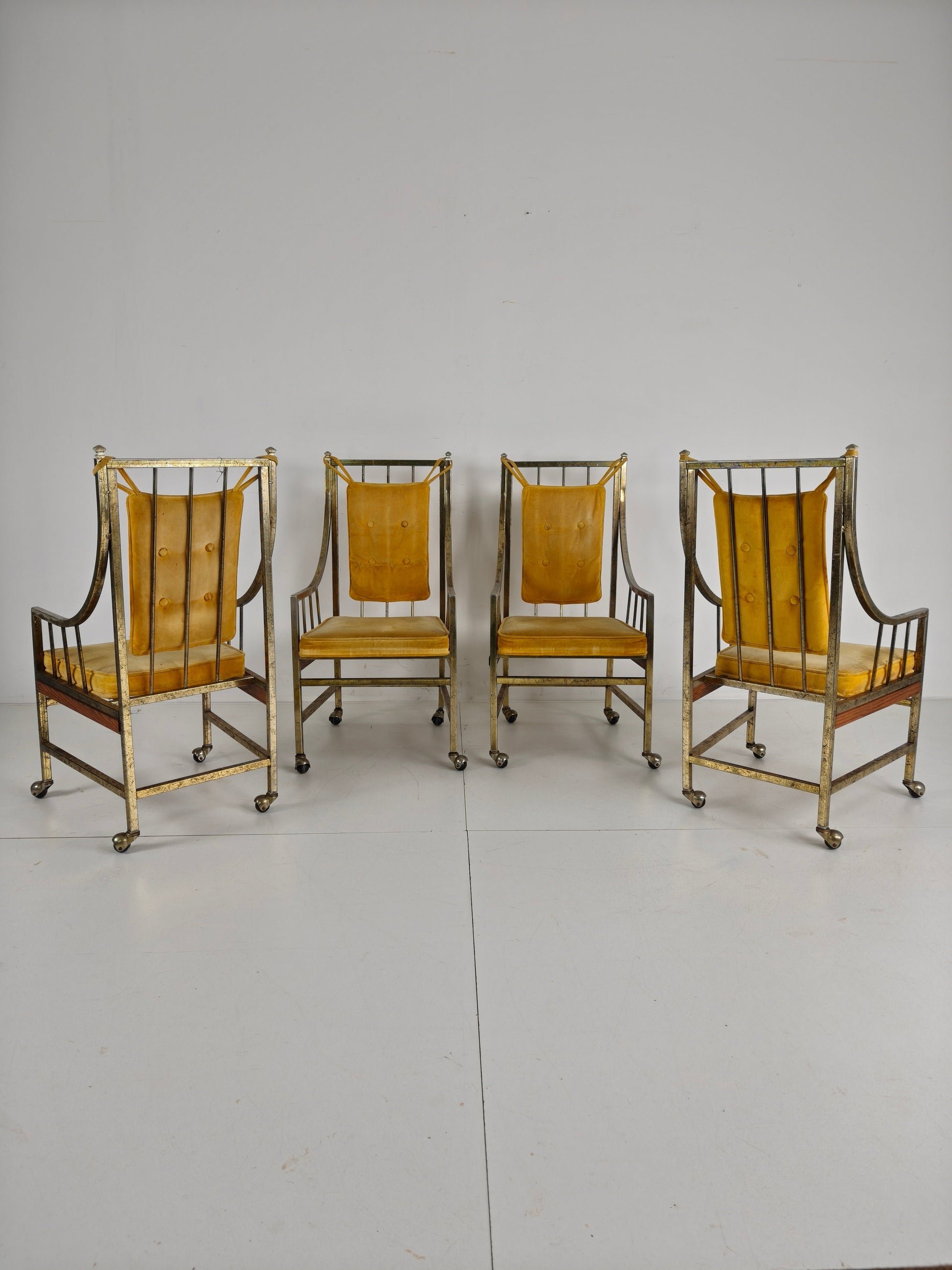 Unique Set of Mid-Century style Dining and Lounge Chairs – Gilded, Made Between 1940-1948 by Flanders Industries Inc, Fort Smith, Arkansas Unique Set of Mid-Century style Dining and Lounge Chairs – Gilded, Made Between 1940-1948 by Flanders Industries Inc, Fort Smith, Arkansas