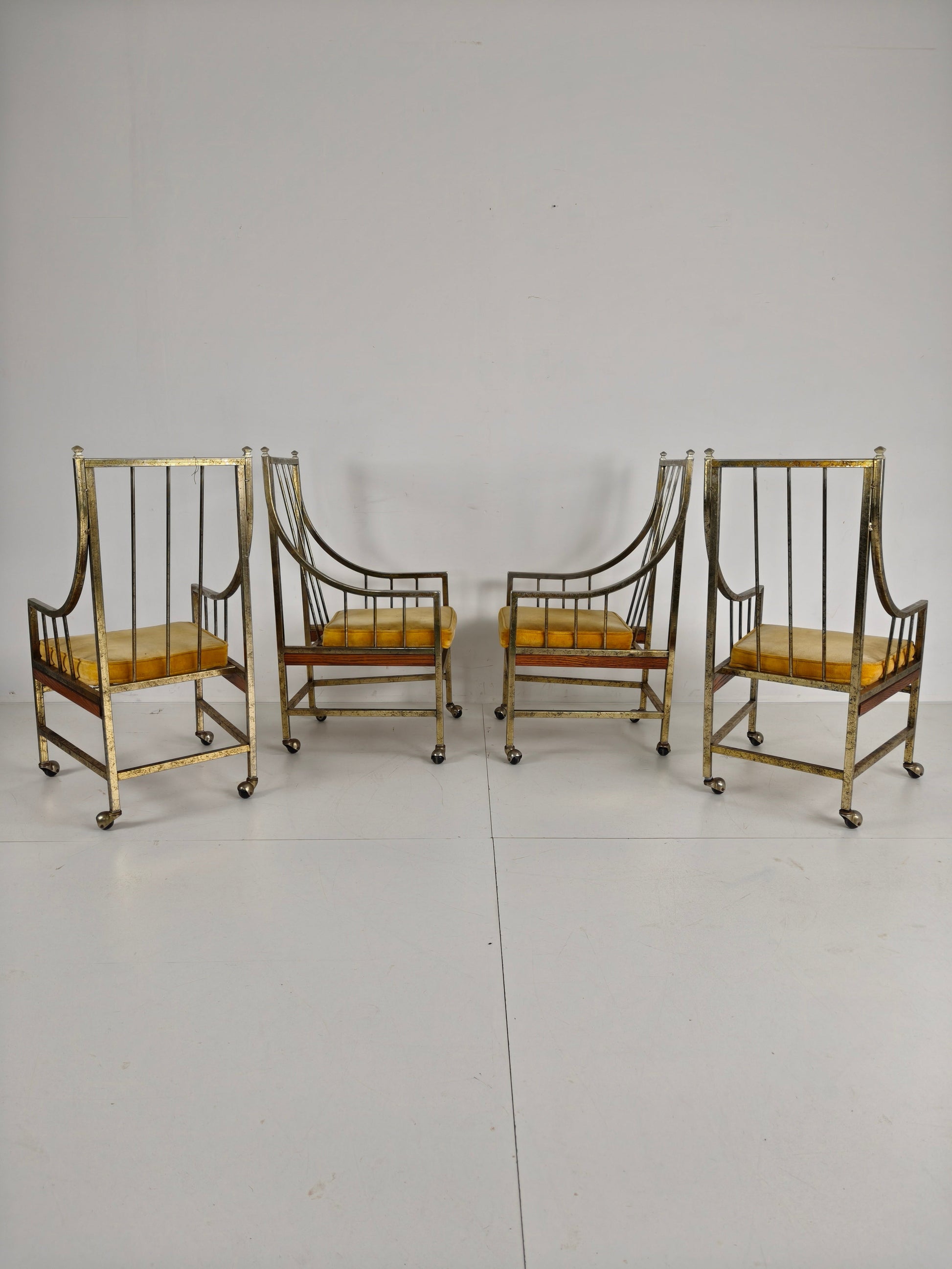 Unique Set of Mid-Century style Dining and Lounge Chairs – Gilded, Made Between 1940-1948 by Flanders Industries Inc, Fort Smith, Arkansas Unique Set of Mid-Century style Dining and Lounge Chairs – Gilded, Made Between 1940-1948 by Flanders Industries Inc, Fort Smith, Arkansas