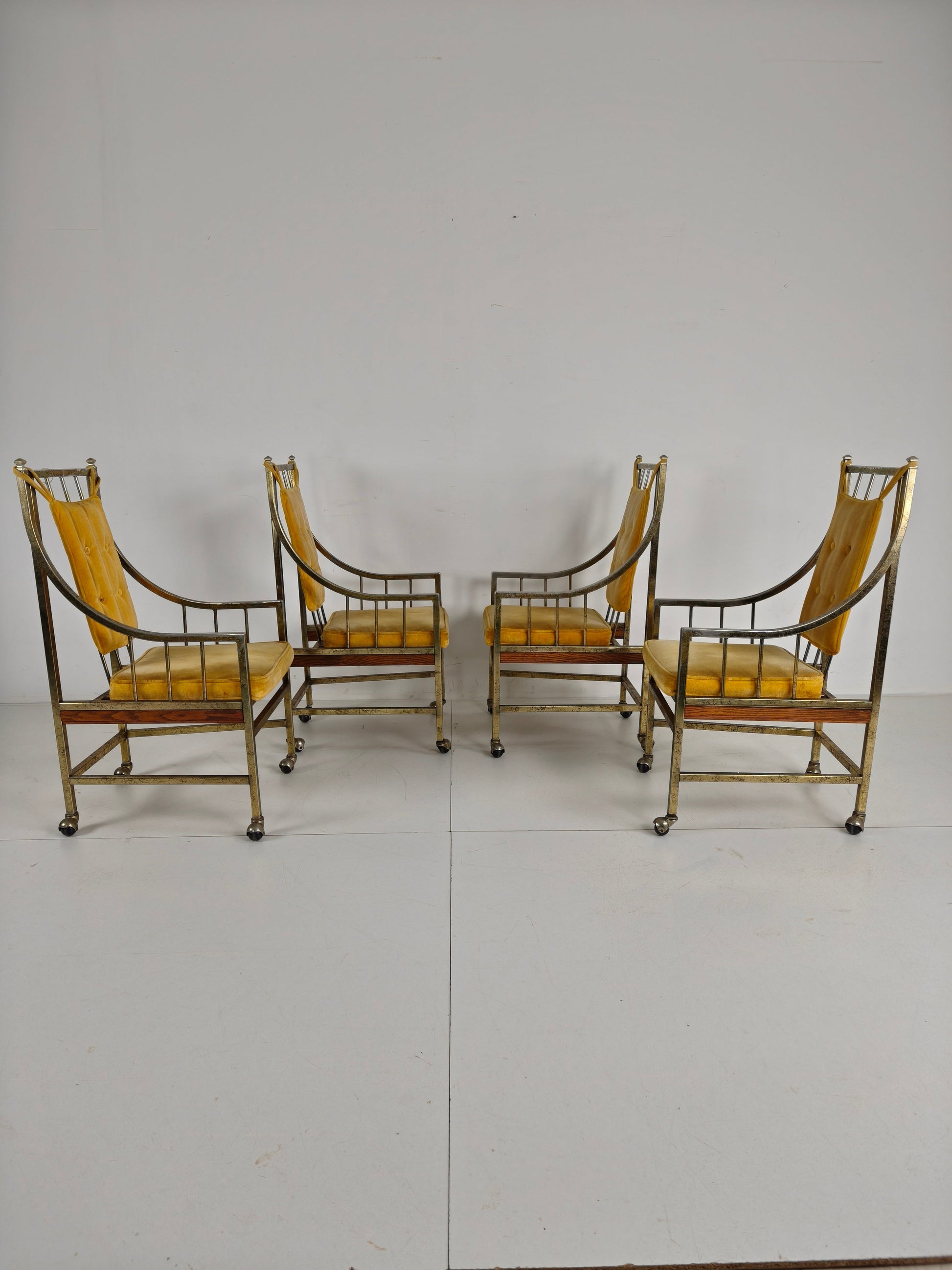 Unique Set of Mid-Century style Dining and Lounge Chairs – Gilded, Made Between 1940-1948 by Flanders Industries Inc, Fort Smith, Arkansas Unique Set of Mid-Century style Dining and Lounge Chairs – Gilded, Made Between 1940-1948 by Flanders Industries Inc, Fort Smith, Arkansas