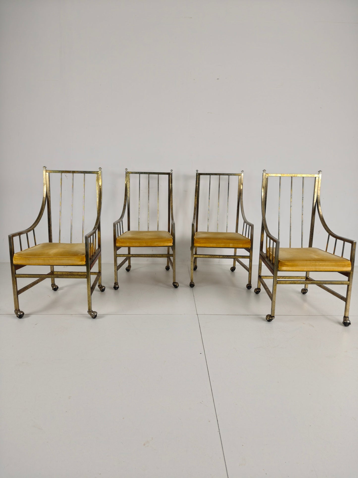 Unique Set of Mid-Century style Dining and Lounge Chairs – Gilded, Made Between 1940-1948 by Flanders Industries Inc, Fort Smith, Arkansas Unique Set of Mid-Century style Dining and Lounge Chairs – Gilded, Made Between 1940-1948 by Flanders Industries Inc, Fort Smith, Arkansas
