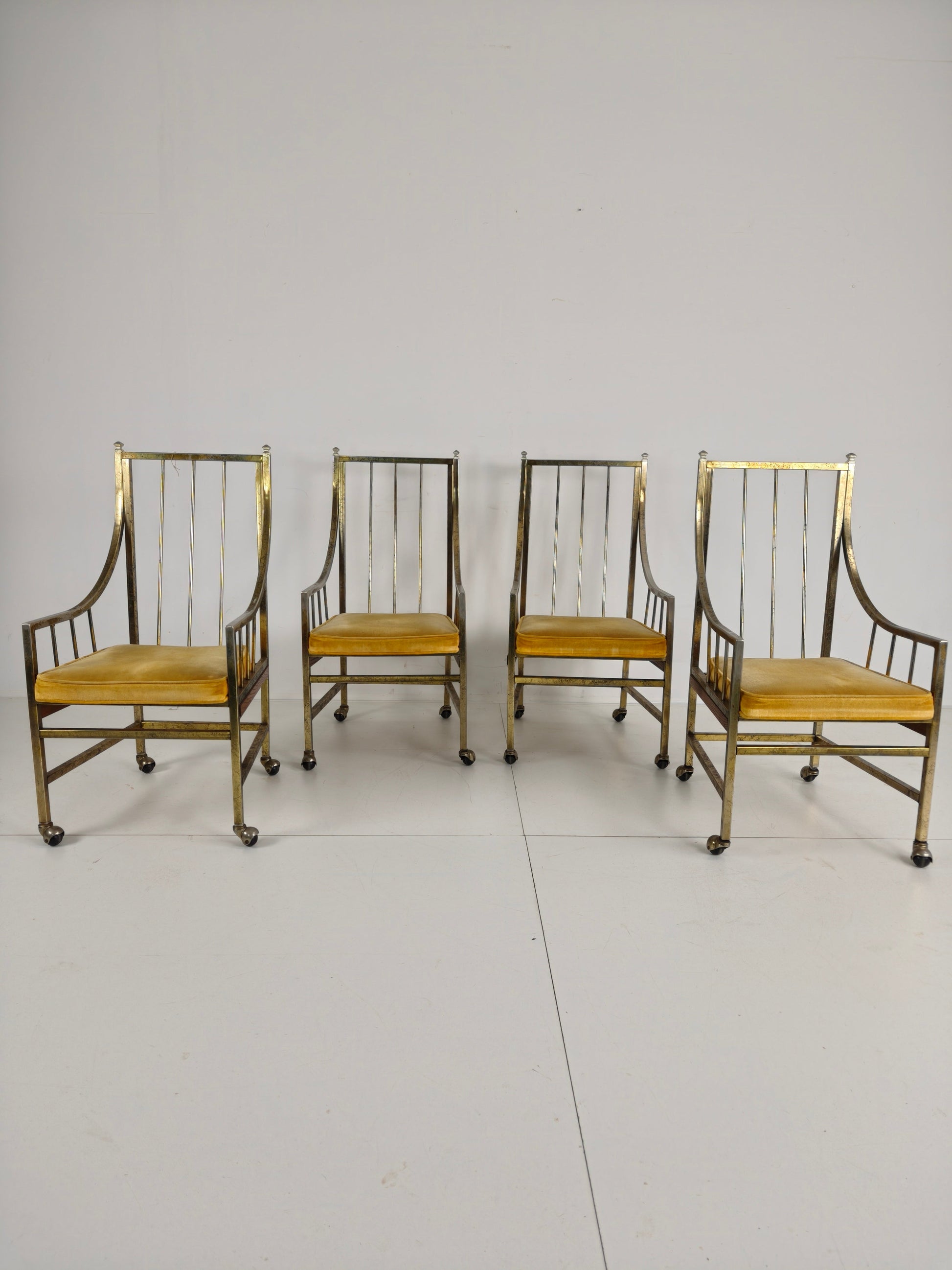 Unique Set of Mid-Century style Dining and Lounge Chairs – Gilded, Made Between 1940-1948 by Flanders Industries Inc, Fort Smith, Arkansas Unique Set of Mid-Century style Dining and Lounge Chairs – Gilded, Made Between 1940-1948 by Flanders Industries Inc, Fort Smith, Arkansas