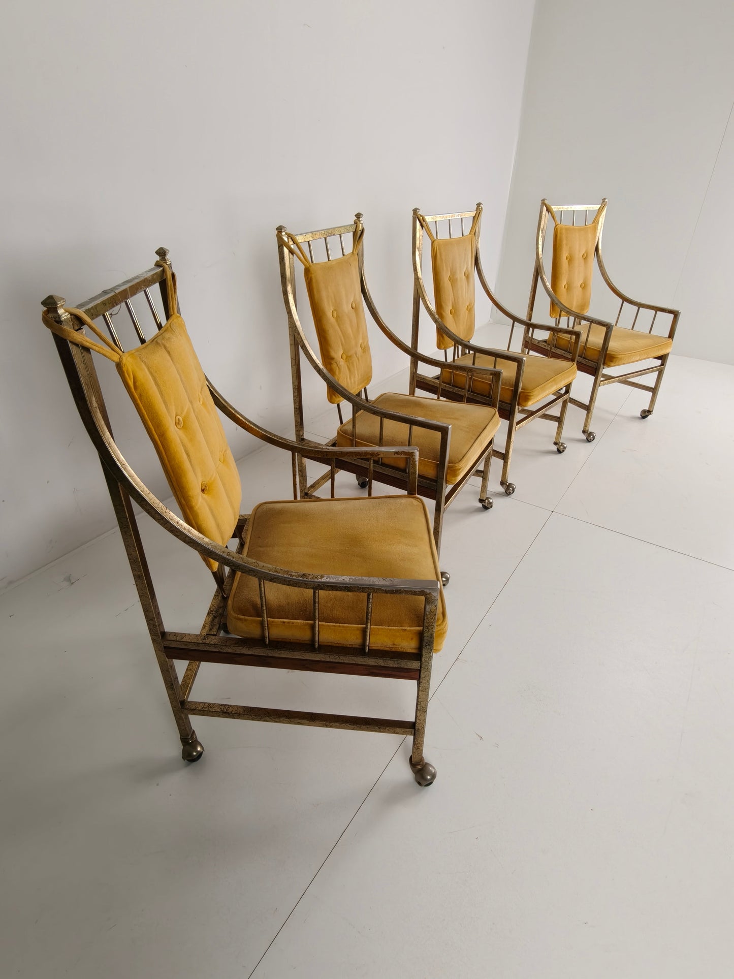 Unique Set of Mid-Century style Dining and Lounge Chairs – Gilded, Made Between 1940-1948 by Flanders Industries Inc, Fort Smith, Arkansas Unique Set of Mid-Century style Dining and Lounge Chairs – Gilded, Made Between 1940-1948 by Flanders Industries Inc, Fort Smith, Arkansas