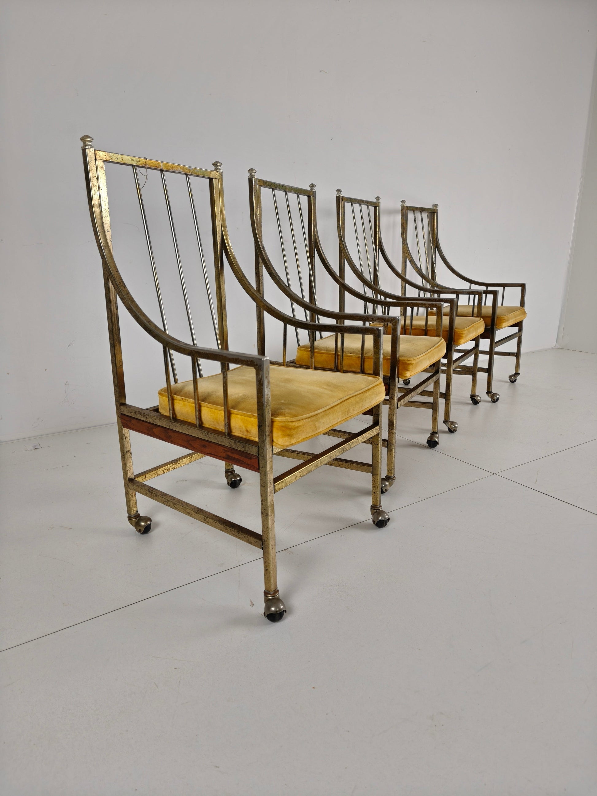 Unique Set of Mid-Century style Dining and Lounge Chairs – Gilded, Made Between 1940-1948 by Flanders Industries Inc, Fort Smith, Arkansas Unique Set of Mid-Century style Dining and Lounge Chairs – Gilded, Made Between 1940-1948 by Flanders Industries Inc, Fort Smith, Arkansas