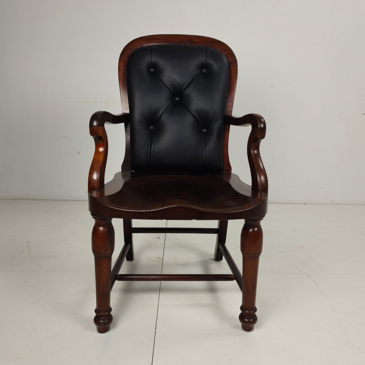 Victorian English Walnut & Leather Library Desk Chair Victorian English Walnut & Leather Library Desk Chair