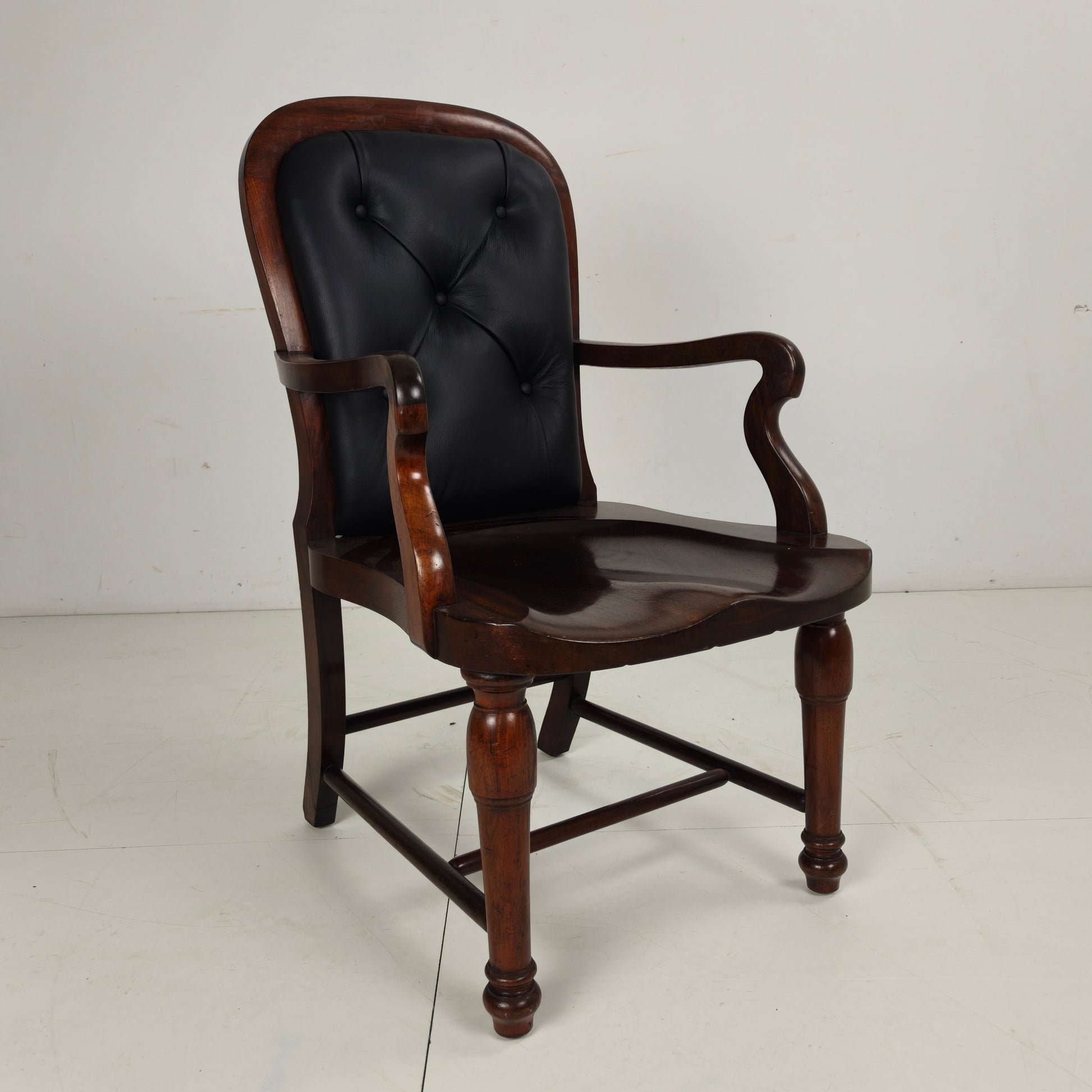 Victorian English Walnut & Leather Library Desk Chair Victorian English Walnut & Leather Library Desk Chair