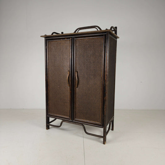 Vintage Wicker Wardrobe / Linen Cabinet – Dark Rattan & Bamboo Vintage Wicker Wardrobe / Linen Cabinet – Dark Rattan & Bamboo
