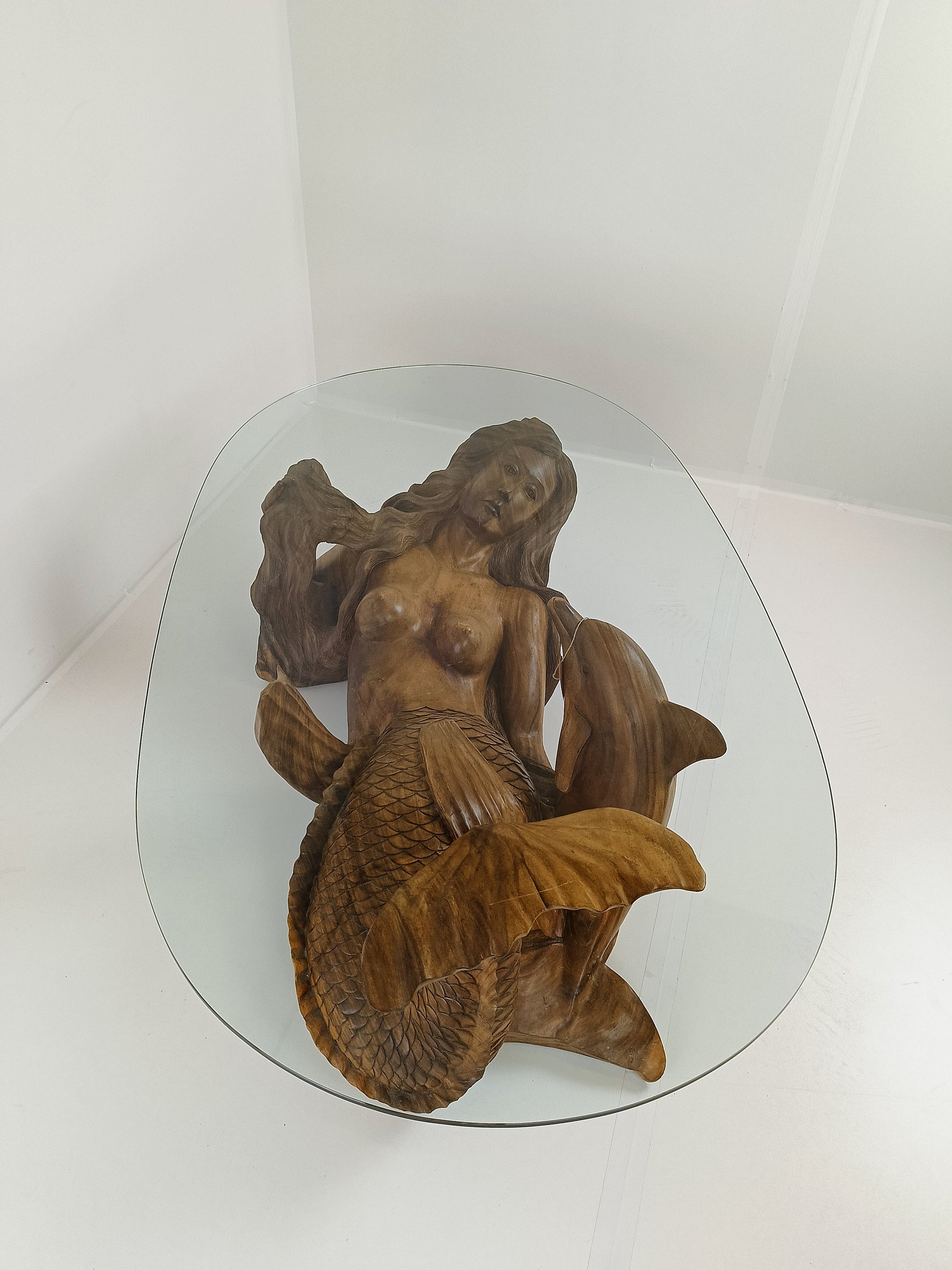 Wooden Mermaid Coffee Table With Glass Top Wooden Mermaid Coffee Table With Glass Top