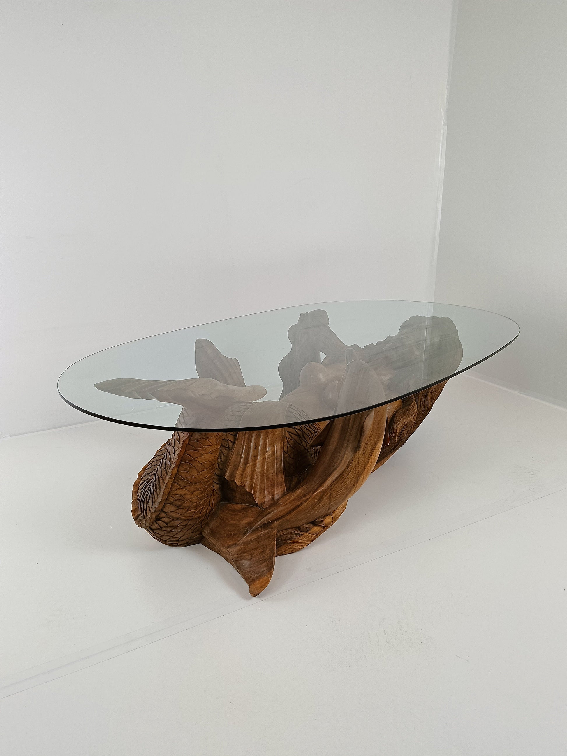 Wooden Mermaid Coffee Table With Glass Top Wooden Mermaid Coffee Table With Glass Top