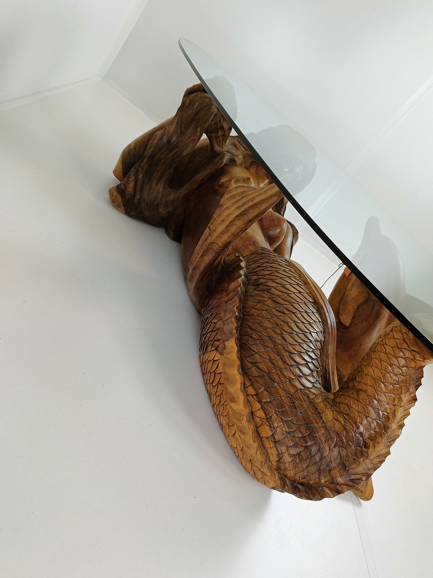 Wooden Mermaid Coffee Table With Glass Top Wooden Mermaid Coffee Table With Glass Top