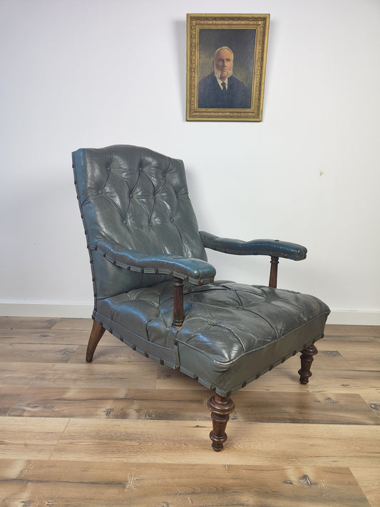 Leather Antique Library Chair Around 1860s