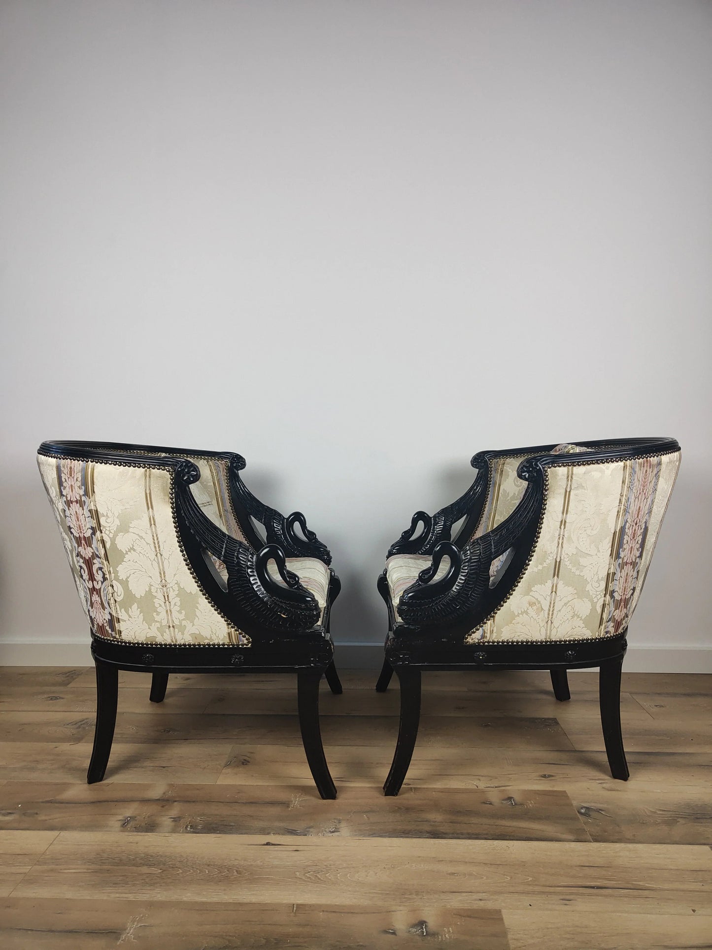 Neoclassical Lacquered Carved Swan Armchairs Neoclassical Lacquered Carved Swan Armchairs