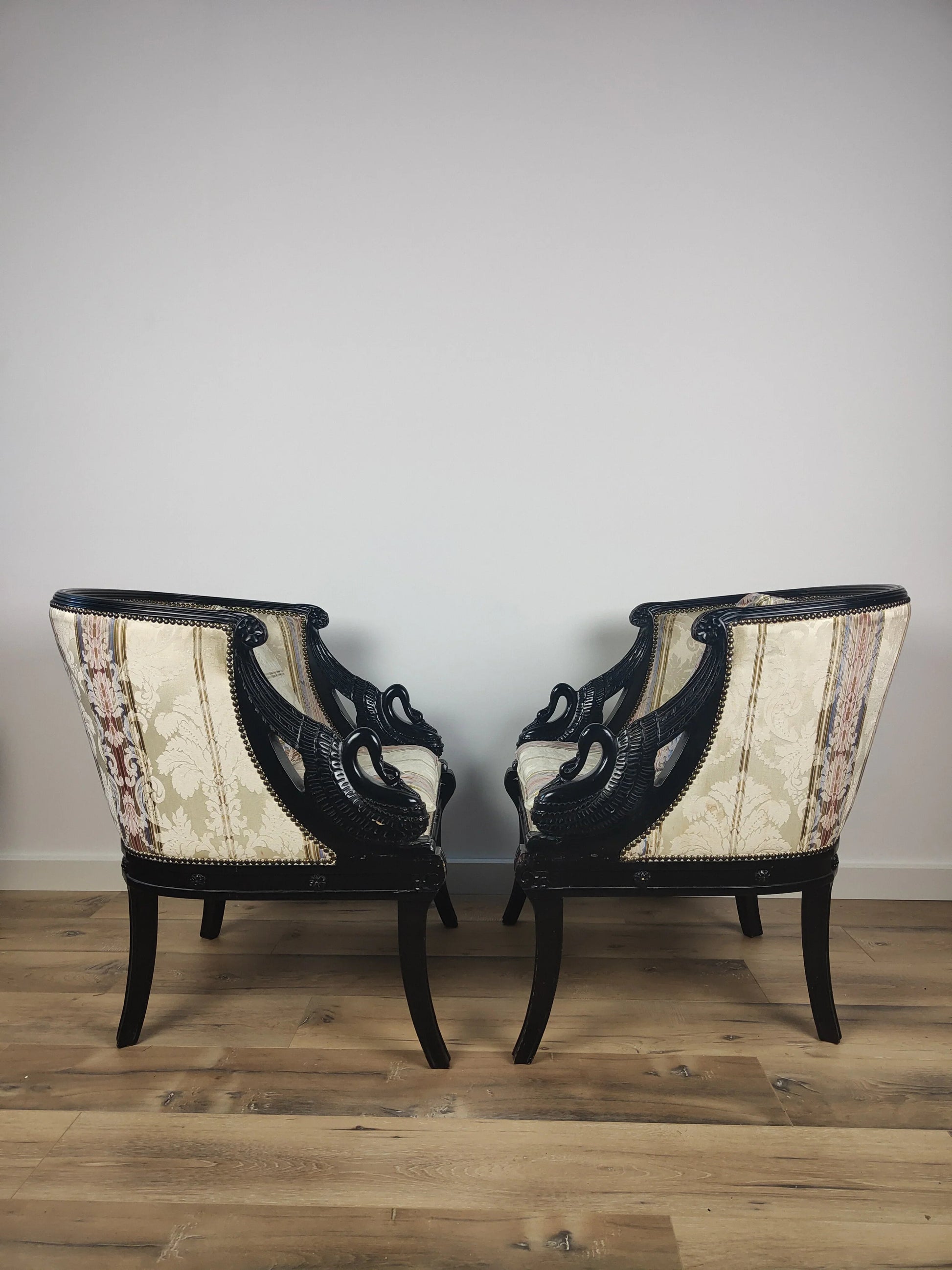 Neoclassical Lacquered Carved Swan Armchairs Neoclassical Lacquered Carved Swan Armchairs